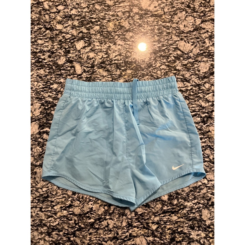 Nike‎ Dri Fit Athletic Shorts Womens Large Blue Logo Drawstring Training Running